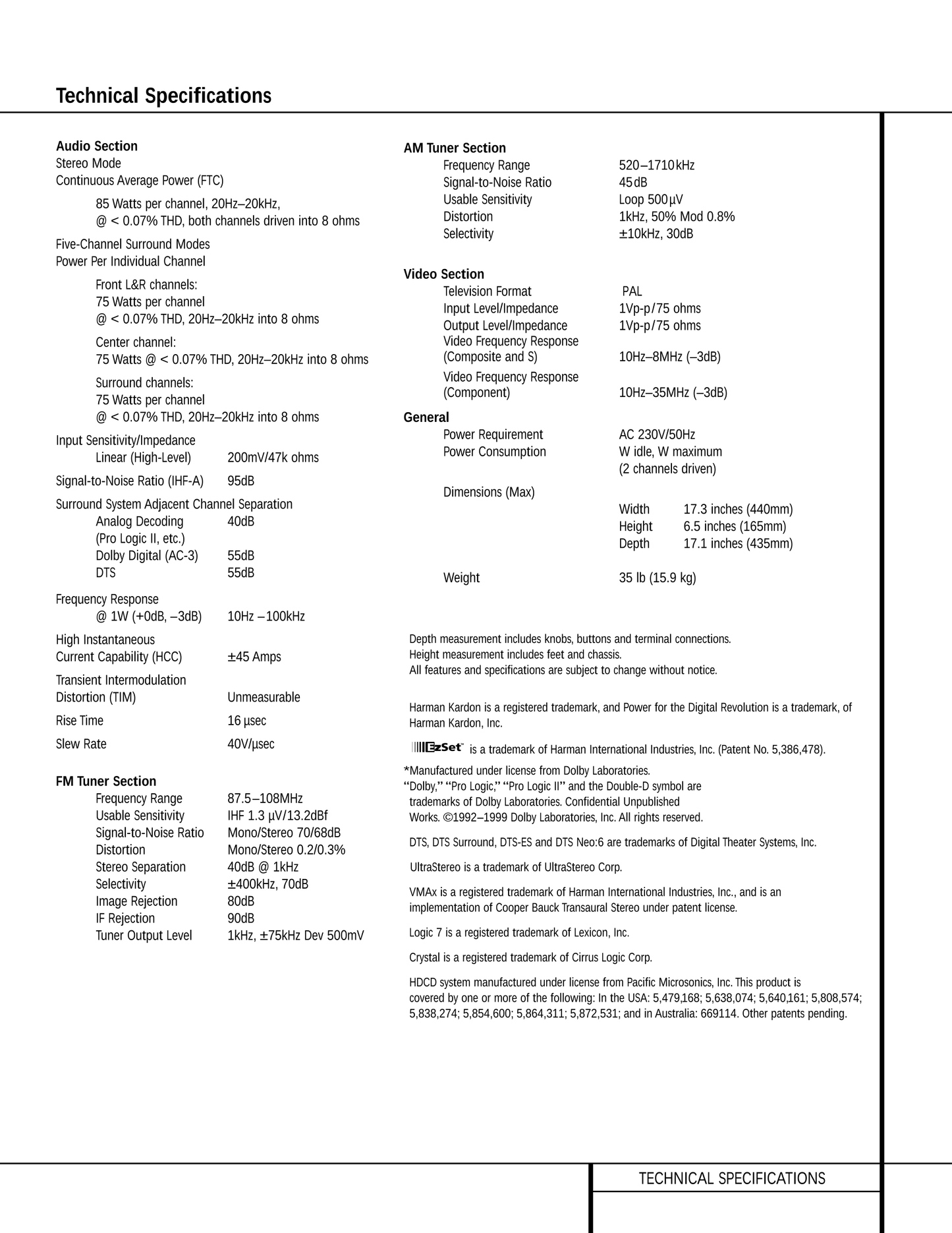 Harman/ Kardon AVR 5500 Audio/ Video Receiver Service Manual (Pages: 73)