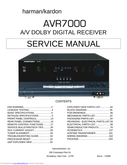 Harman/ Kardon AVR7000 AV Receiver Service Manual (Pages: 163)