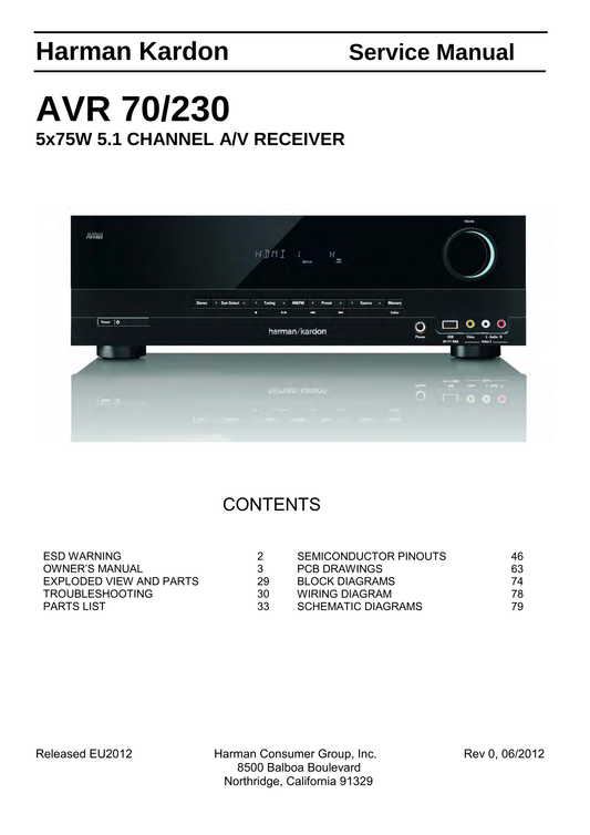 Harman/ Kardon AVR70/230 AV Receiver Service Manual (Pages: 89)