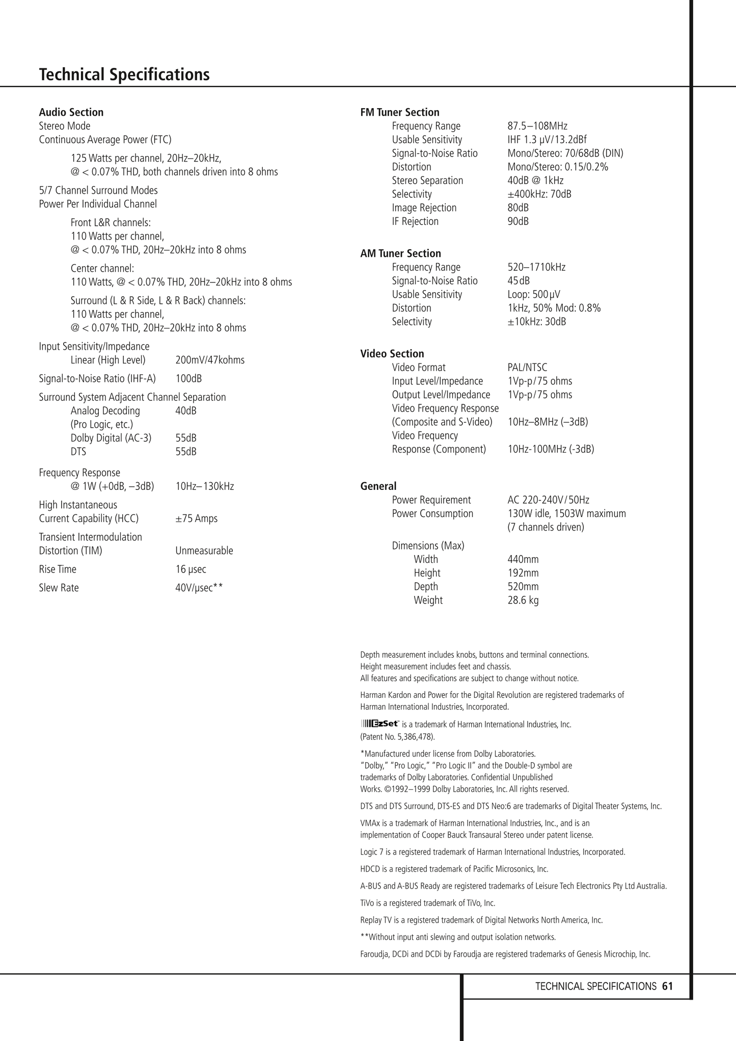 Harman/ Kardon AVR7300 AV Receiver Service Manual (Pages: 158)