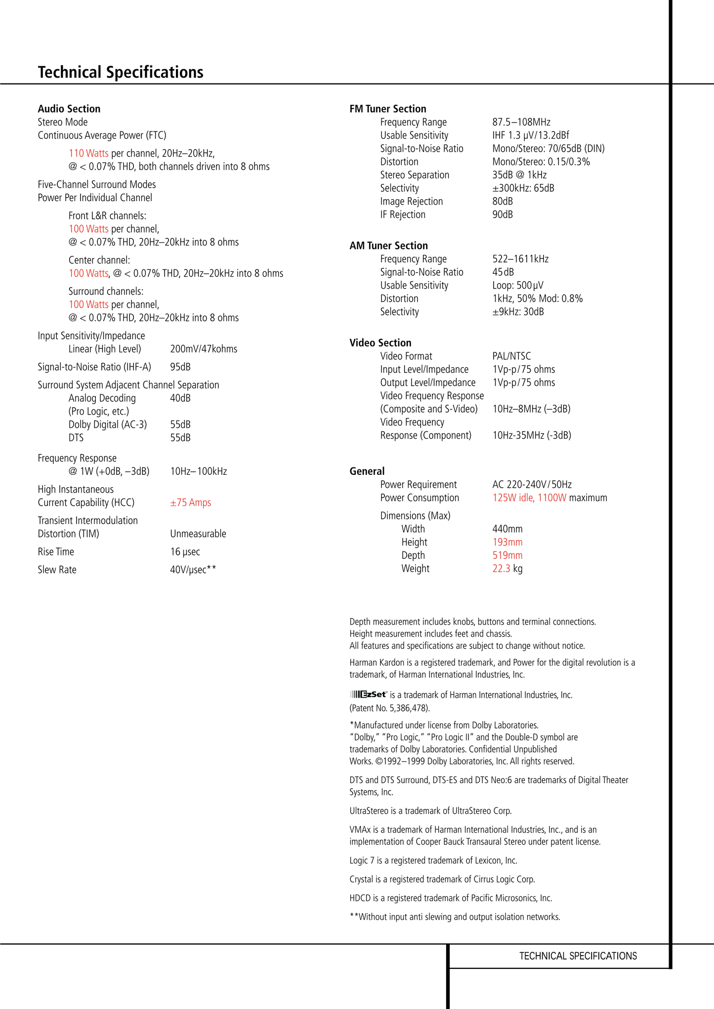 Harman/ Kardon AVR 7500 Audio/ Video Receiver Service Manual (Pages: 84)