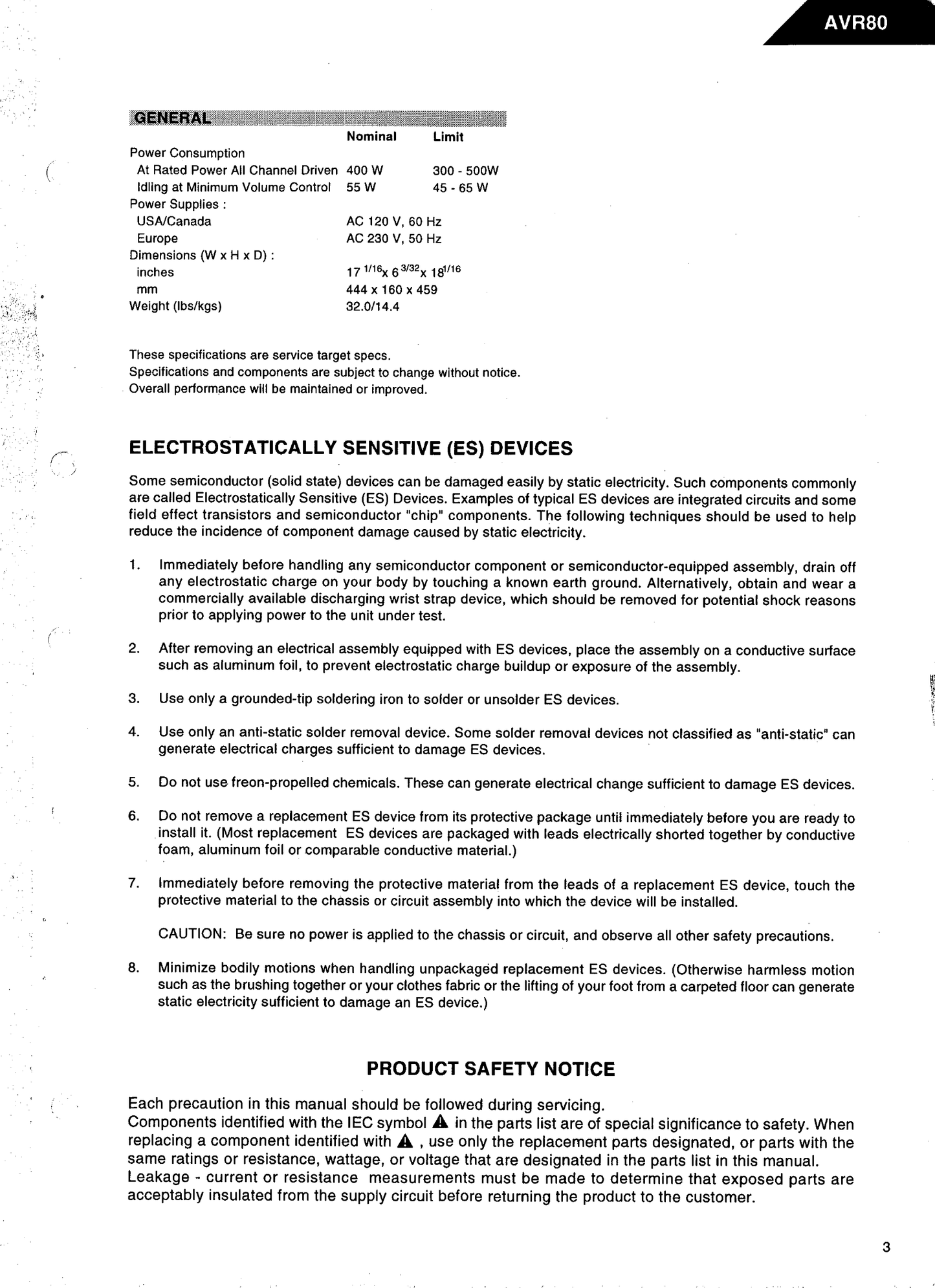 Harman/ Kardon AVR80 & AVR80MKII Audio/ Video Receiver Service Manual (Pages: 147)