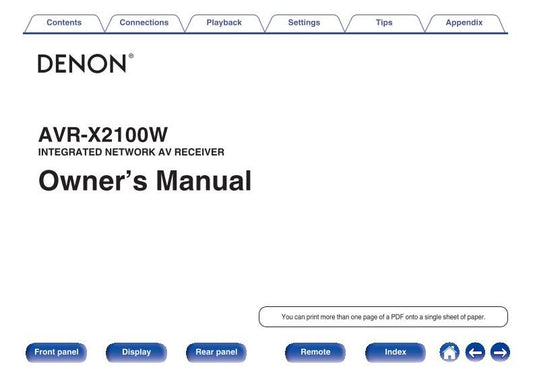 Denon AVRX2100 W Audio/Video Receiver Operating Manual