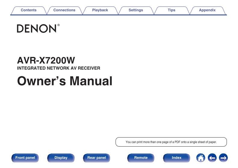 Denon AVR-X7200 W Audio/Video Receiver Operating Manual