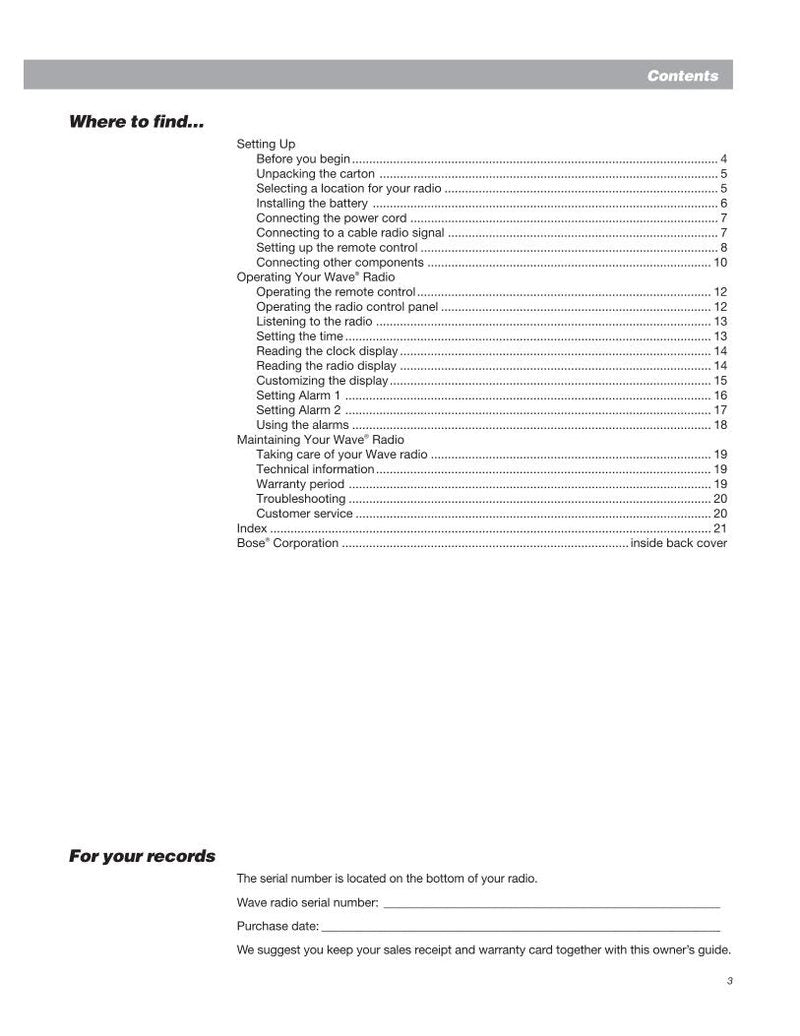 Bose AWRCC1 Audio System Operating Manual