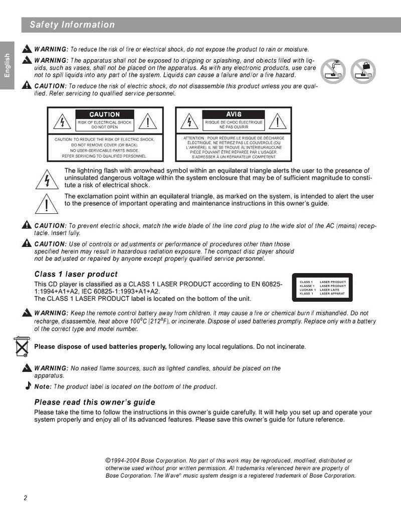 Bose AWRCC2 Audio System Operating Manual