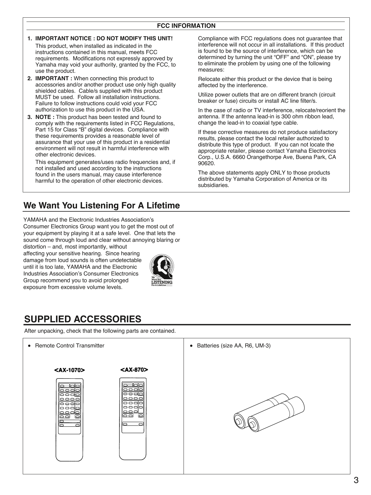 Yamaha AX-1070 & AX-870 Amplifier Owner's/ User Manual (Pages: 16)