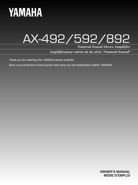 Yamaha AX-492, AX-592 & AX-892 Amplifier Owner's/ User Manual (Pages: 24)