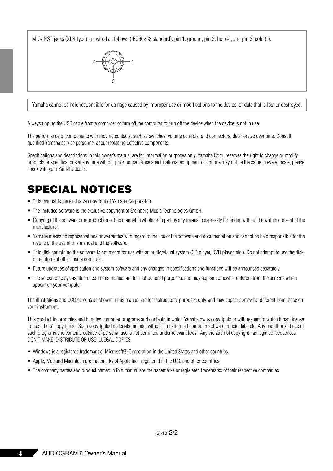 Yamaha AudioGram 6 USB Audio Interface Owner's/ User Manual (Pages: 22)