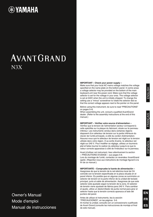 Yamaha AvantGrand N3X Digital Piano Owner's/ User Manual (Pages: 60)