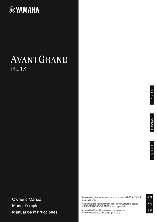 Yamaha AvantGrand NU1X Digital Piano Owner's/ User Manual (Pages: 52)