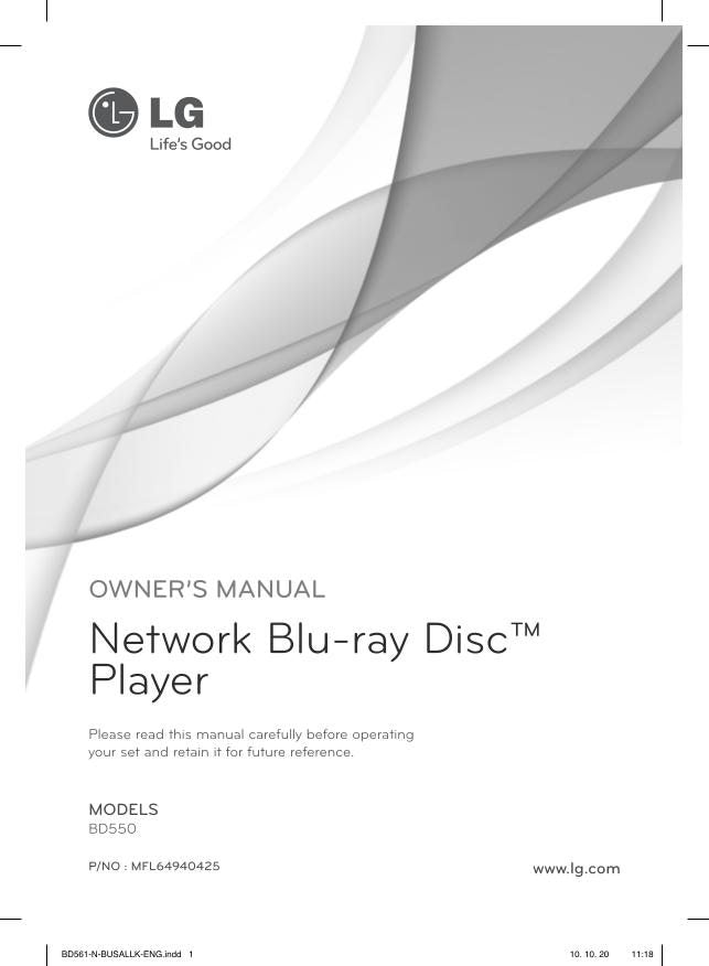 LG BD550 Blu-Ray DVD Player Operating Manual