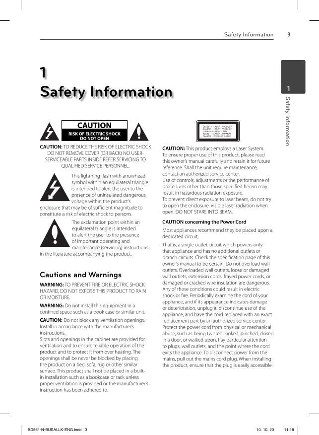 LG BD550 Blu-Ray DVD Player Operating Manual