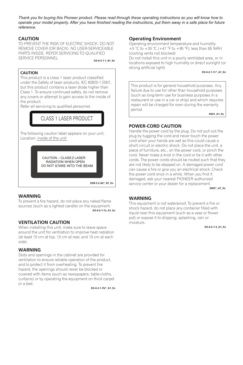 Pioneer BDP-100-K Blu-Ray Player Owner/ User Manual (Pages: 46)