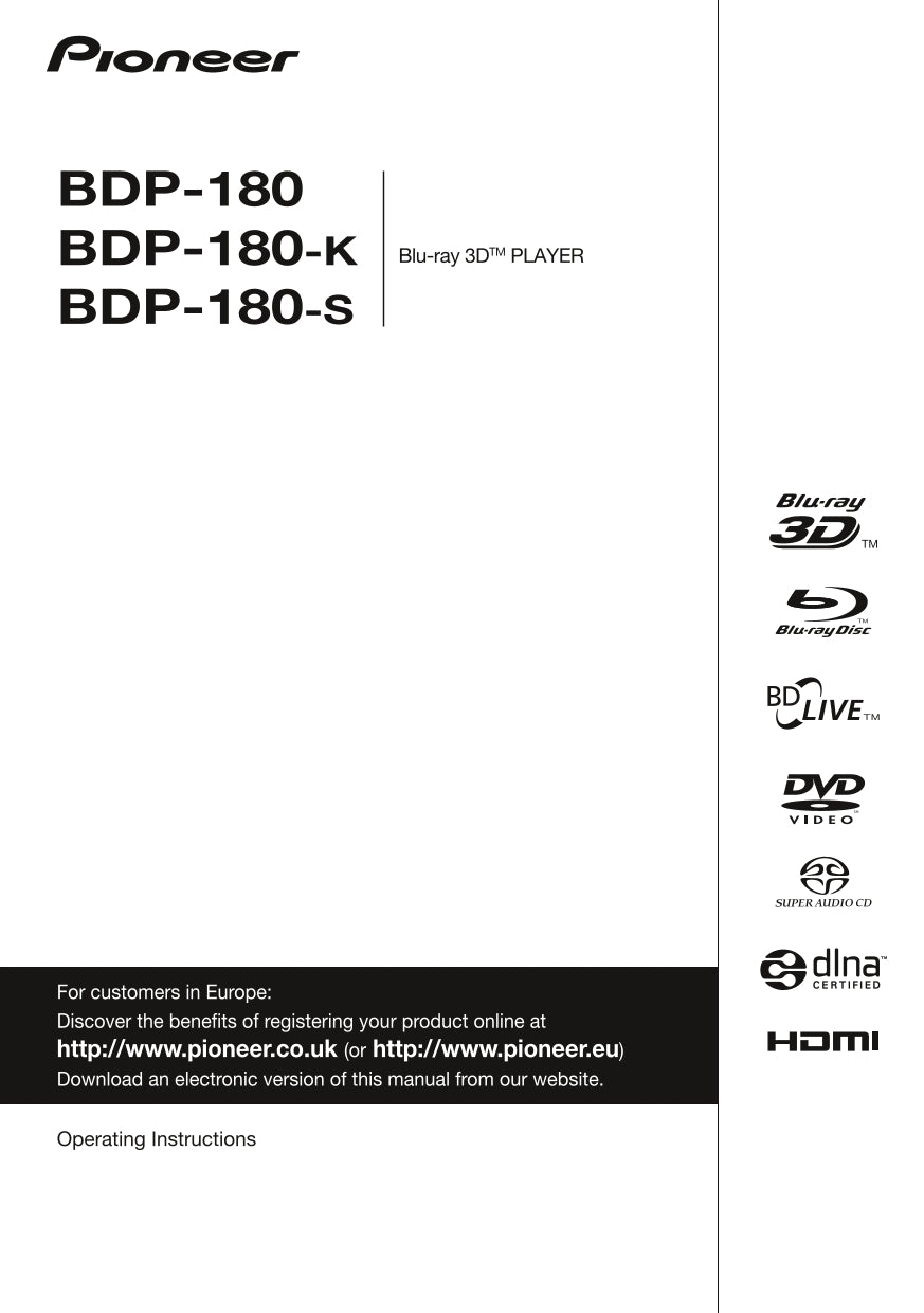 Pioneer BDP-180 Blu-Ray Player Owner/ User Manual (Pages: 64)