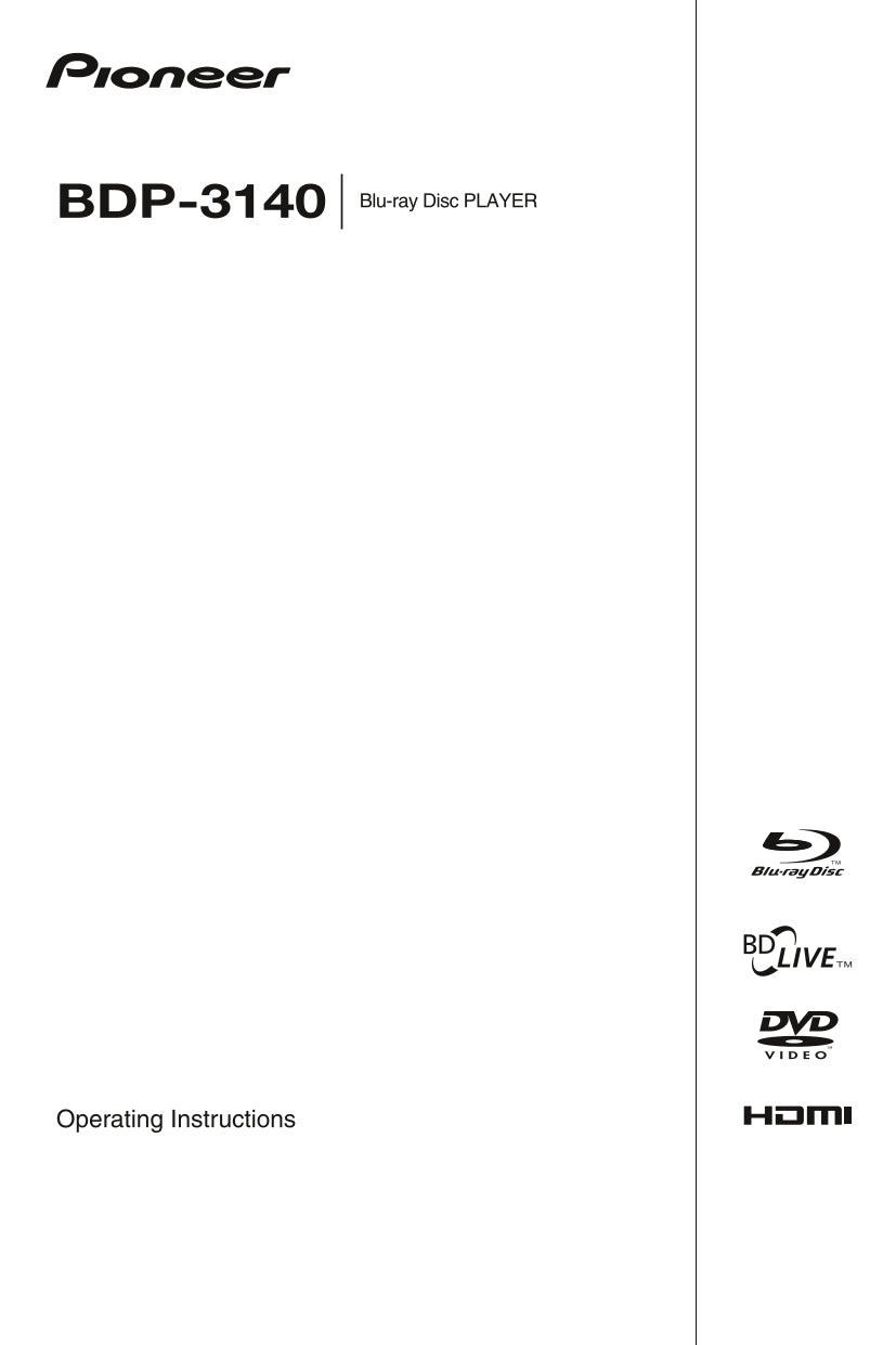 Pioneer BDP-3140 Blu-Ray Player Owner/ User Manual (Pages: 46)