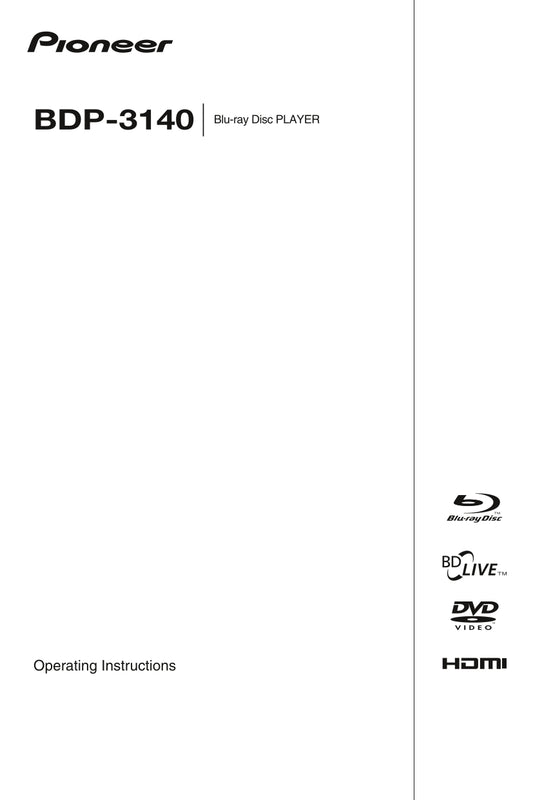 Pioneer BDP-3140 Blu-Ray Player Owner/ User Manual (Pages: 46)