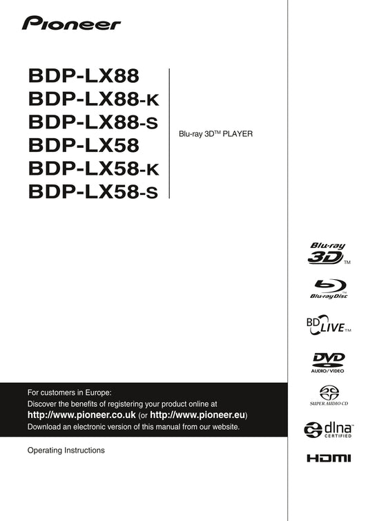 Pioneer BDP-LX58 & BDP-LX88 Blu-Ray Player Owner/ User Manual (Pages: 64)