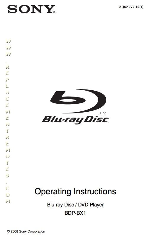 Sony BDPBX1OM DVD Player Operating Manual