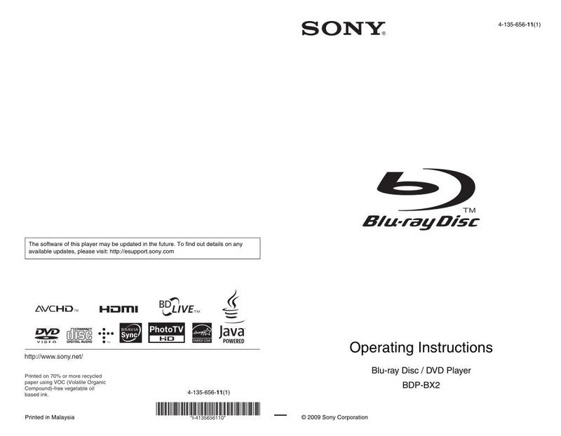 Sony BDPBX2 Blu-Ray DVD Player Operating Manual