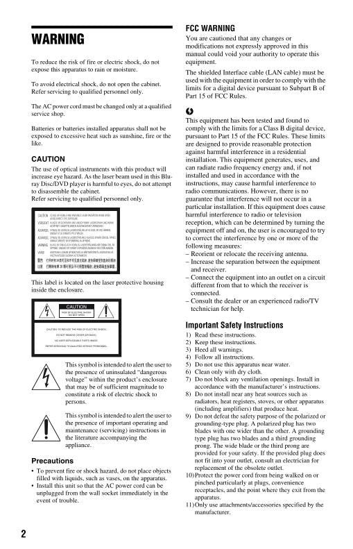 Sony BDPBX38 BDPS380 Blu-Ray DVD Player Operating Manual