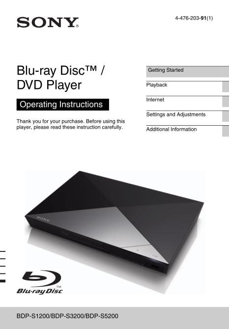 Sony BDPS3200 BDPS5200 Blu-Ray DVD Player Operating Manual