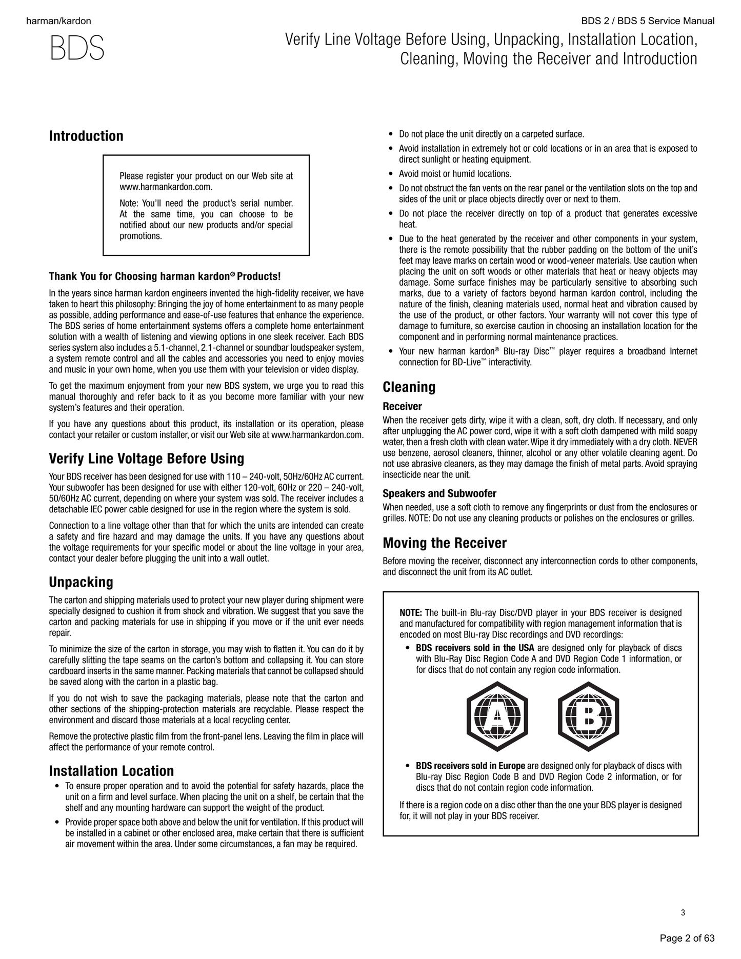 Harman/ Kardon BDS 2 & 5 Blu-Ray/ DVD Player Service Manual (Pages: 65)