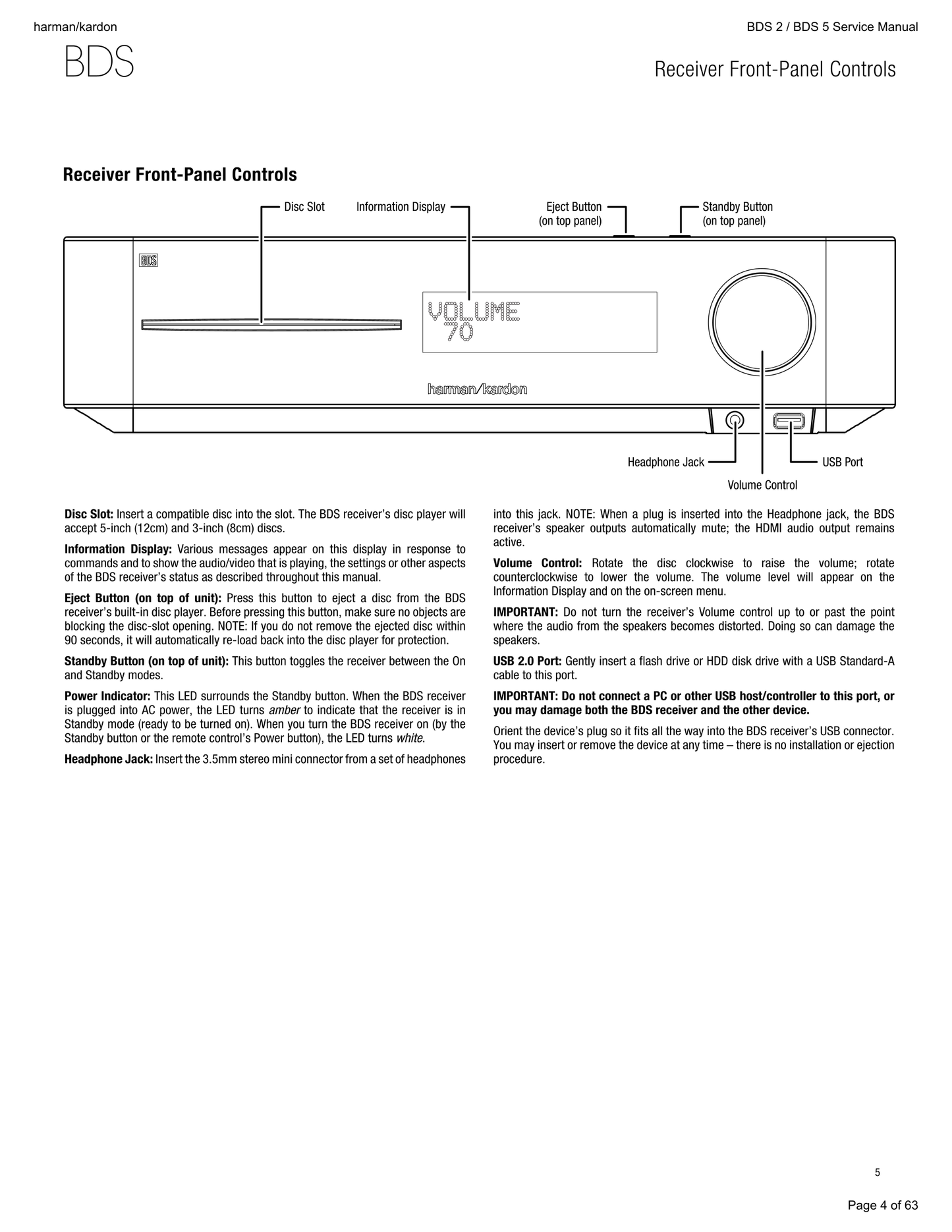 Harman/ Kardon BDS 2 & 5 Blu-Ray/ DVD Player Service Manual (Pages: 65)