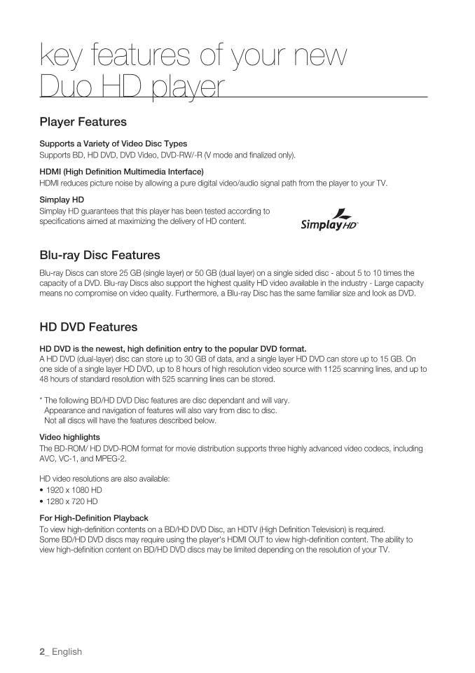 Samsung BDUP5000 Blu-Ray DVD Player Operating Manual