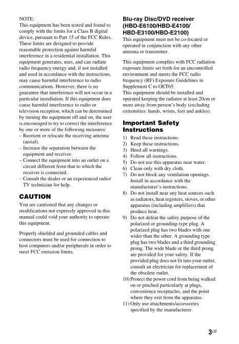 Sony BDV-E2100 BDV-E3100 Audio/Video Receiver Operating Manual