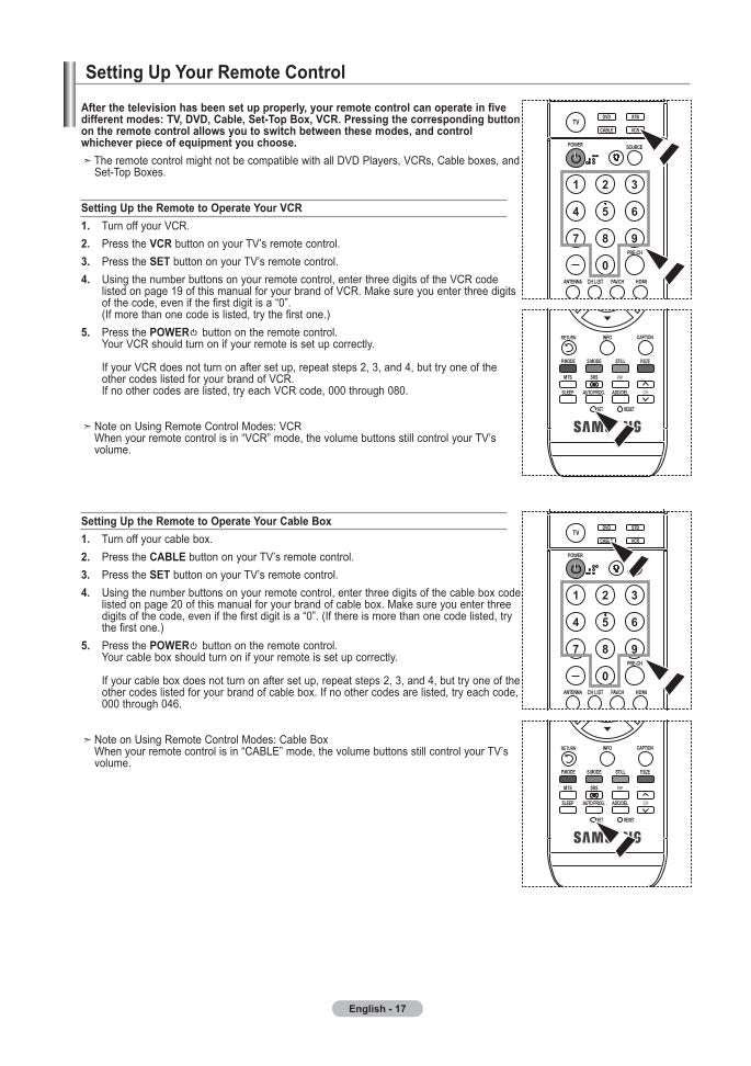 Samsung BN5900598A Programming Instructions  Codes Only TV Operating Manual