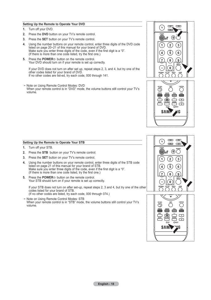 Samsung BN5900598A Programming Instructions  Codes Only TV Operating Manual