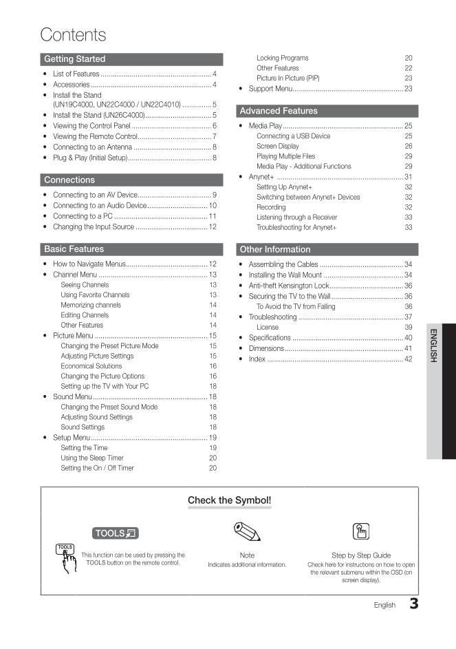 Samsung UN19C4000 UN19C4000PD UN19C4000PDXZA TV Operating Manual