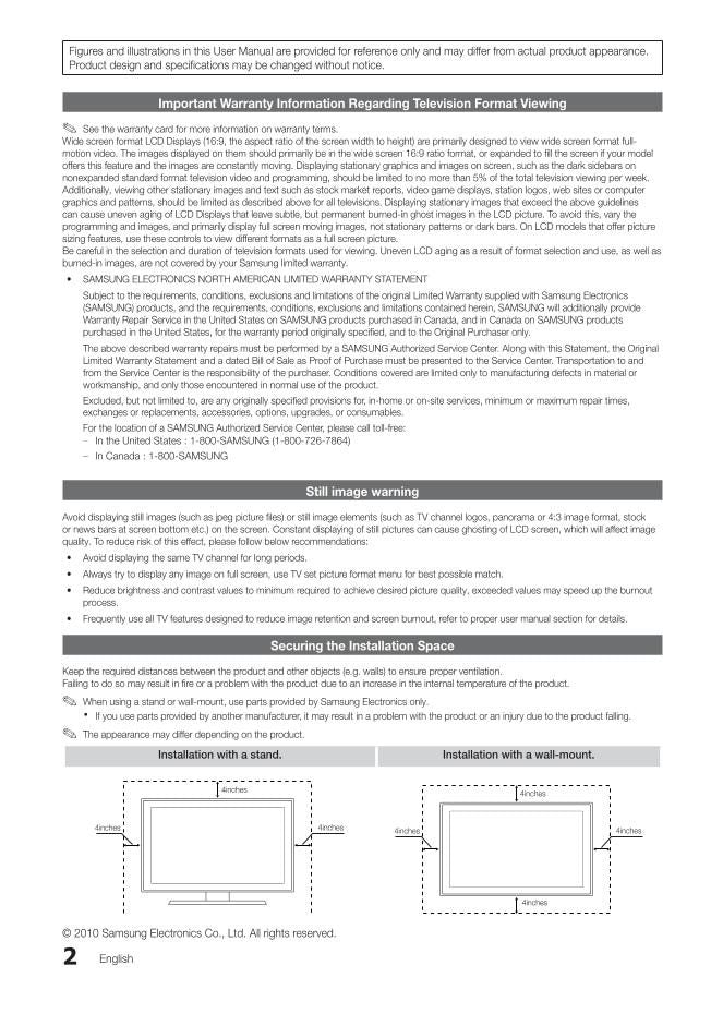 Samsung 550 Series TV Operating Manual