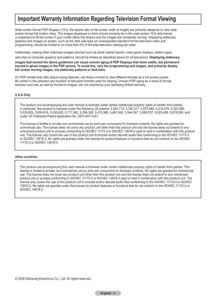 Samsung PN50B530 PN58B530 TV Operating Manual