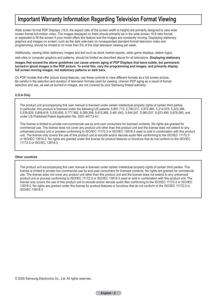 Samsung PN50B540 PN58B540 TV Operating Manual