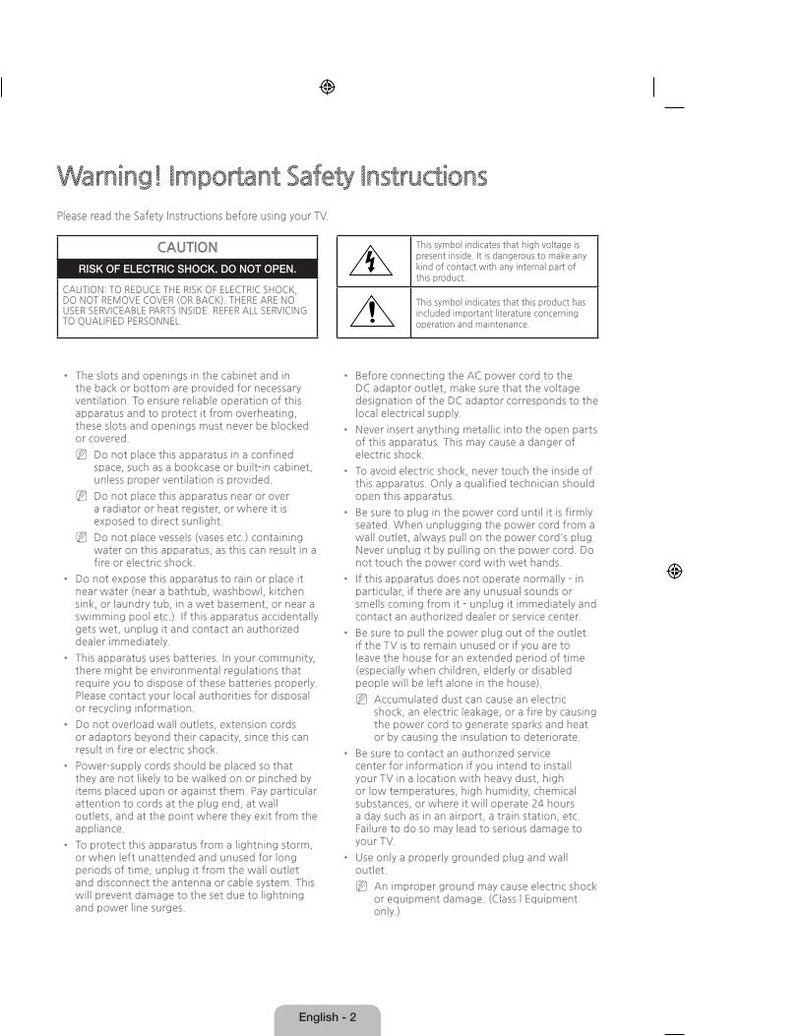 Samsung UN32J5500AFXZA UN32J550D UN32J550DAFXZA TV Operating Manual