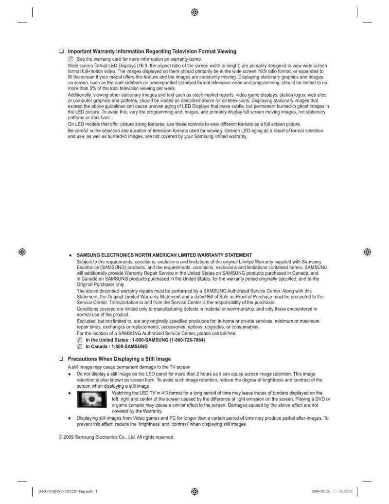 Samsung UN46B8500 UN55B8500 TV Operating Manual