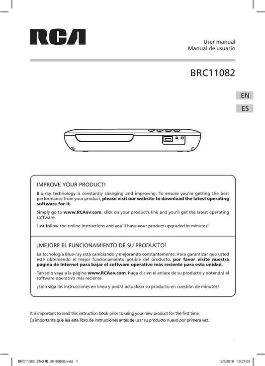 RCA BRC11082 Blu-Ray DVD Player Operating Manual