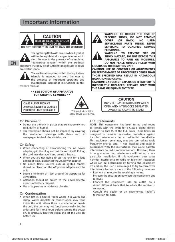 RCA BRC11082 Blu-Ray DVD Player Operating Manual