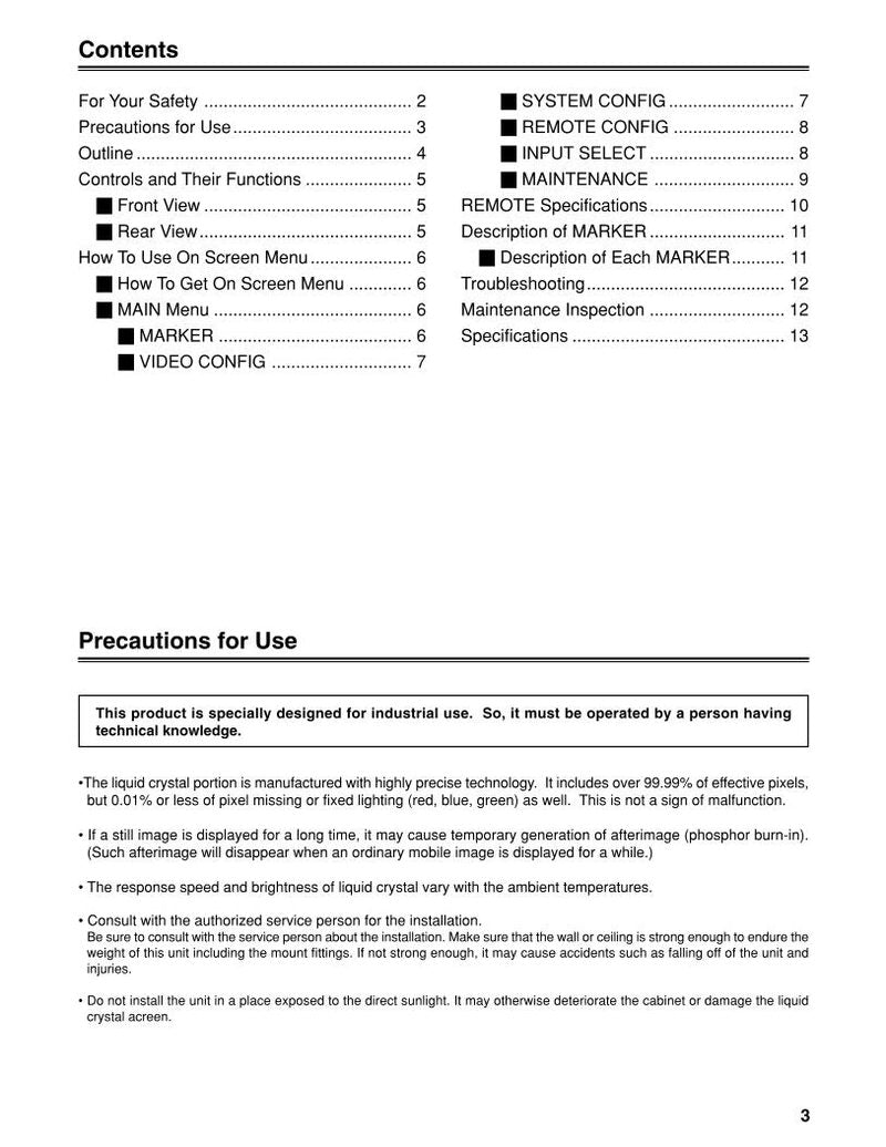 Panasonic BTLH1800OM TV Operating Manual