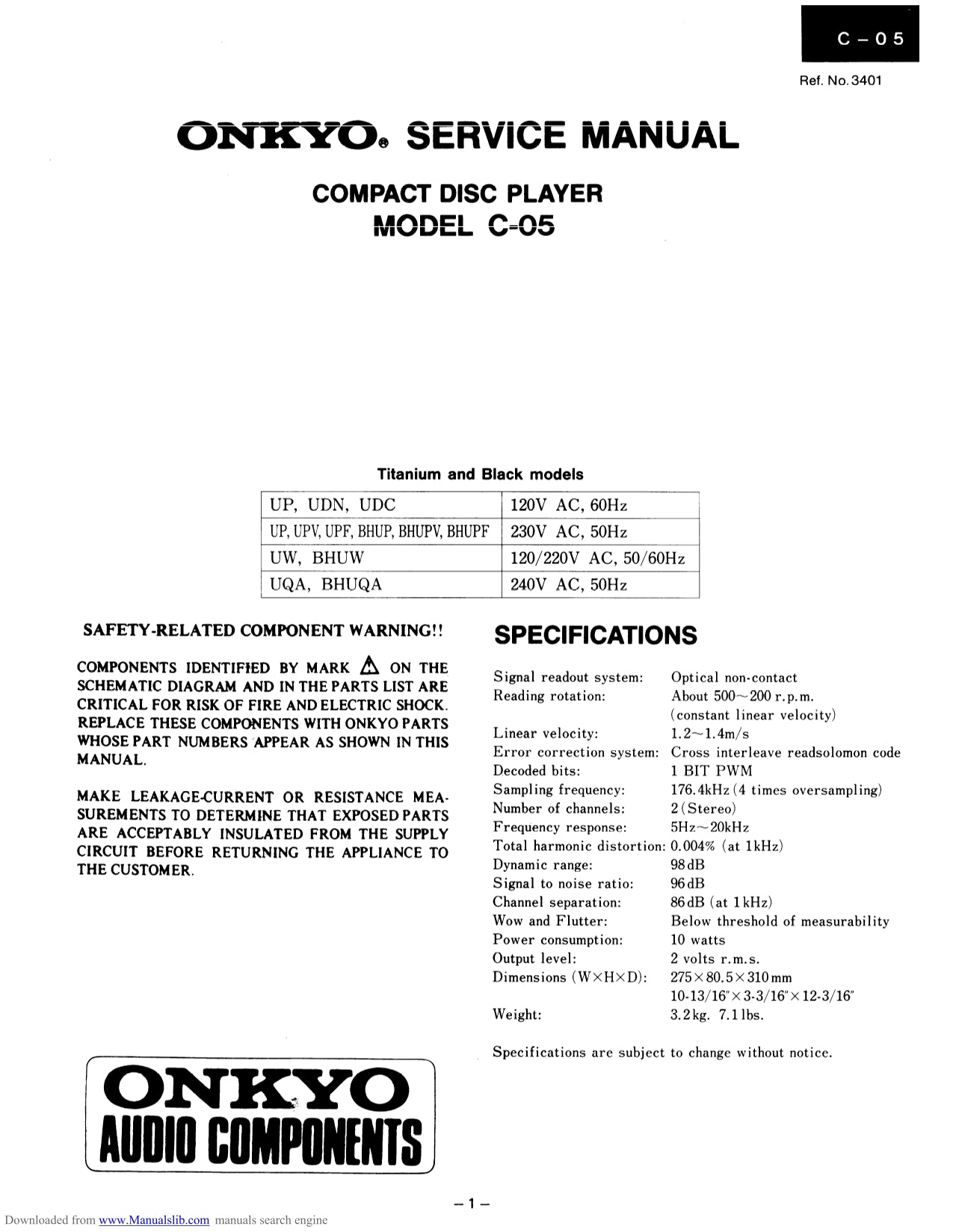 Onkyo C-05 CD Player Service Manual (Pages: 28)
