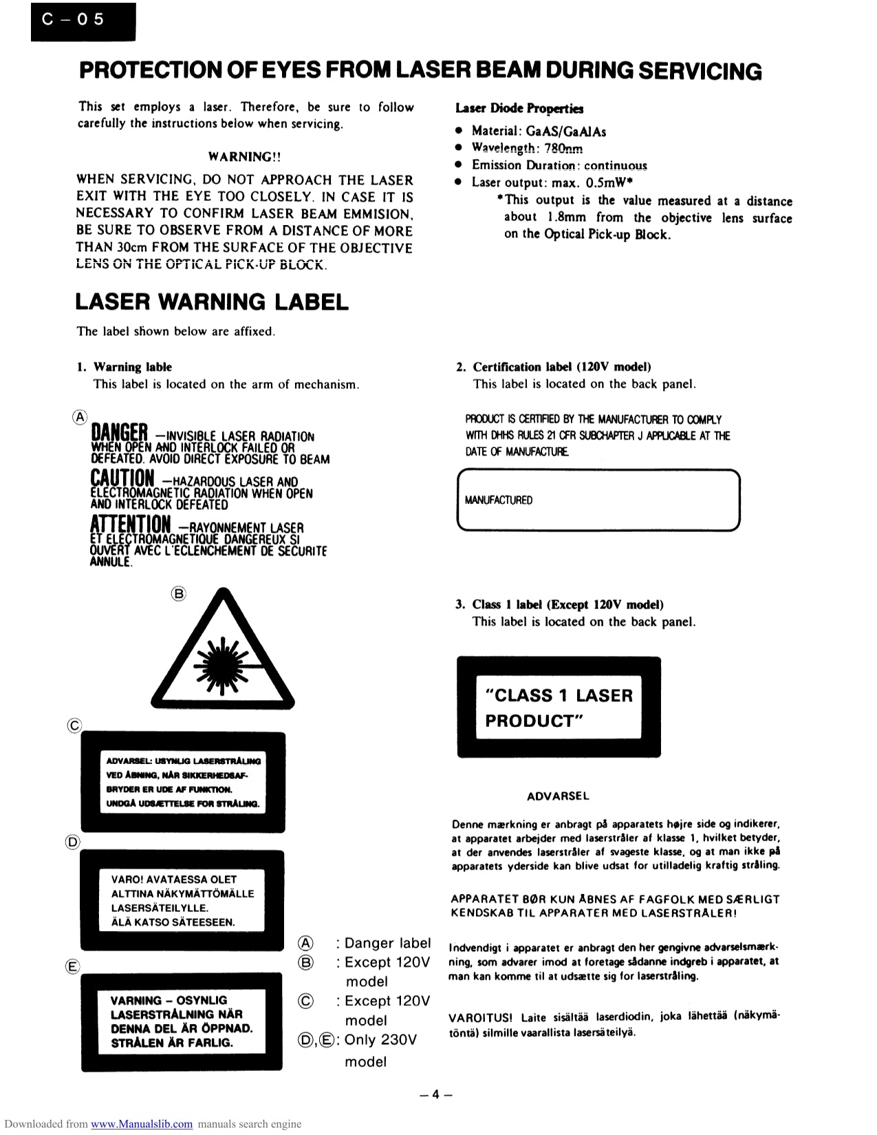 Onkyo C-05 CD Player Service Manual (Pages: 28)