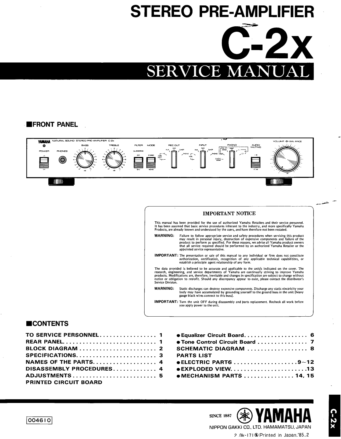 Yamaha C-2X Amplifier Service Manual (Pages: 14)