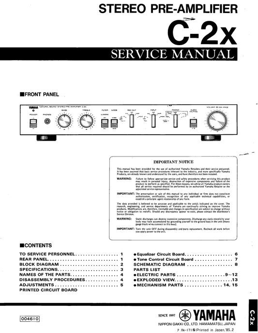 Yamaha C-2X Amplifier Service Manual (Pages: 14)