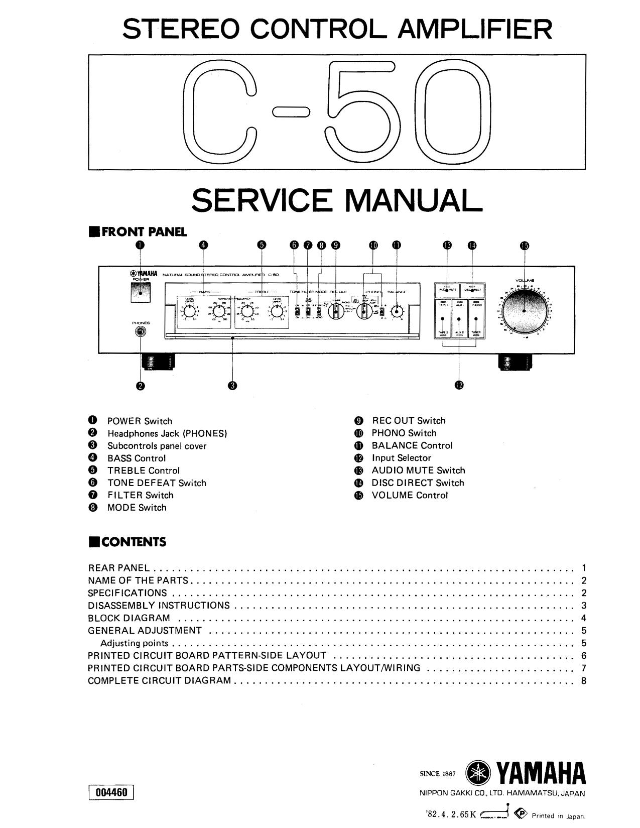 Yamaha C-50 Stereo Control Amplifier Service Manual (Pages: 26)