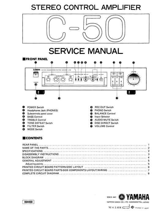 Yamaha C-50 Stereo Control Amplifier Service Manual (Pages: 26)