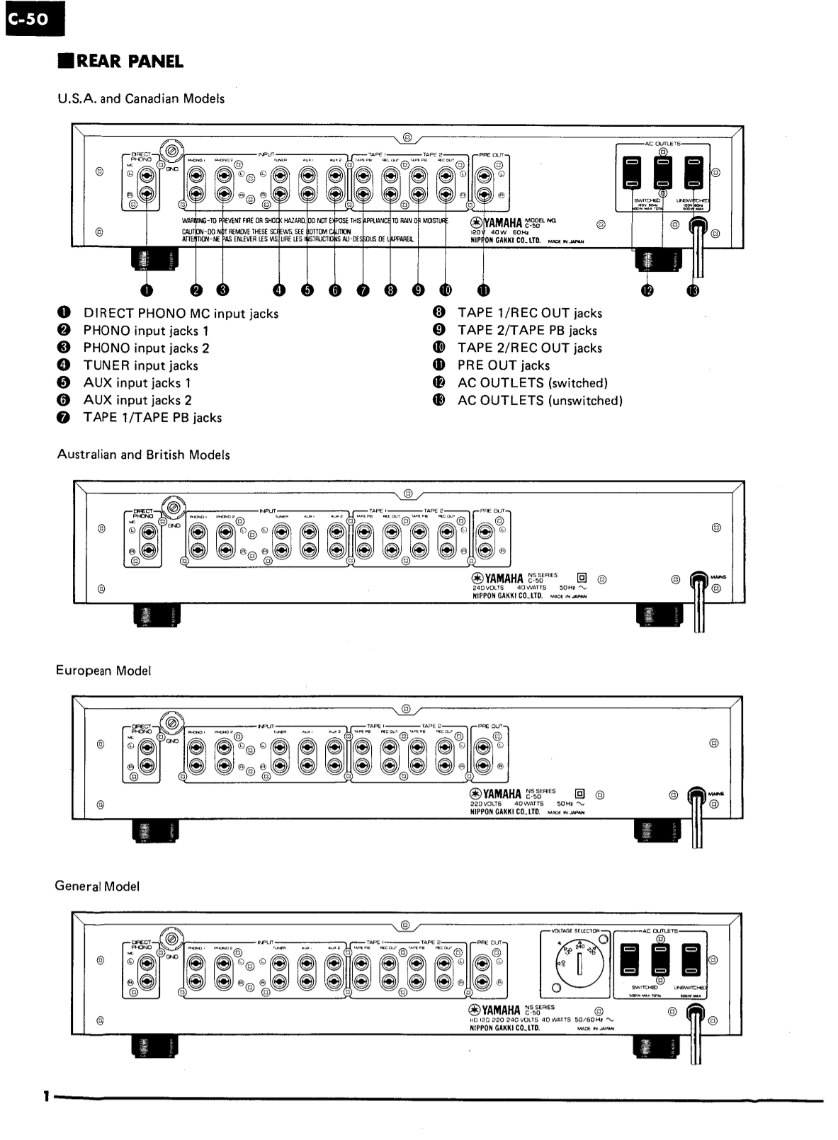 Yamaha C-50 Stereo Control Amplifier Service Manual (Pages: 26)