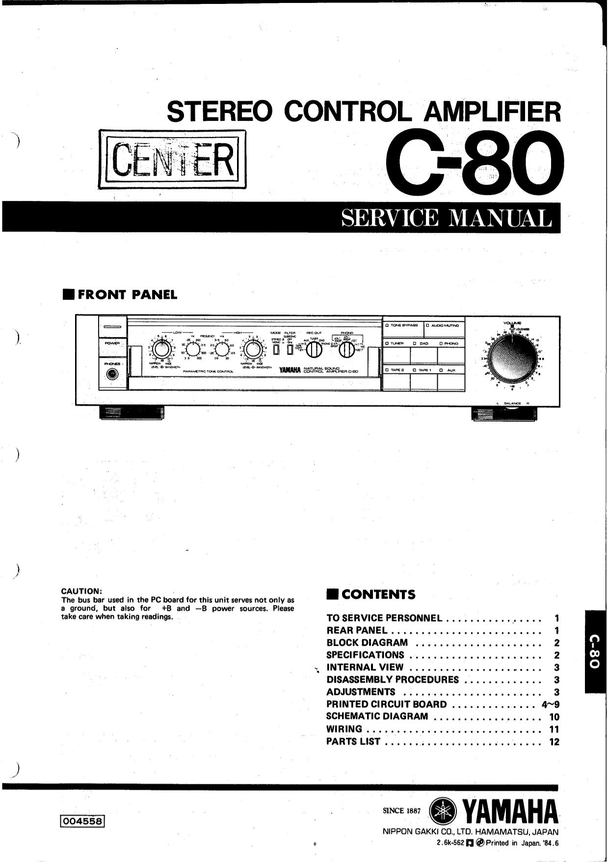 Yamaha C-80 Stereo Control Amplifier Service Manual (Pages: 19)