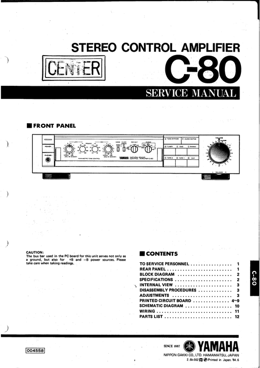 Yamaha C-80 Stereo Control Amplifier Service Manual (Pages: 19)